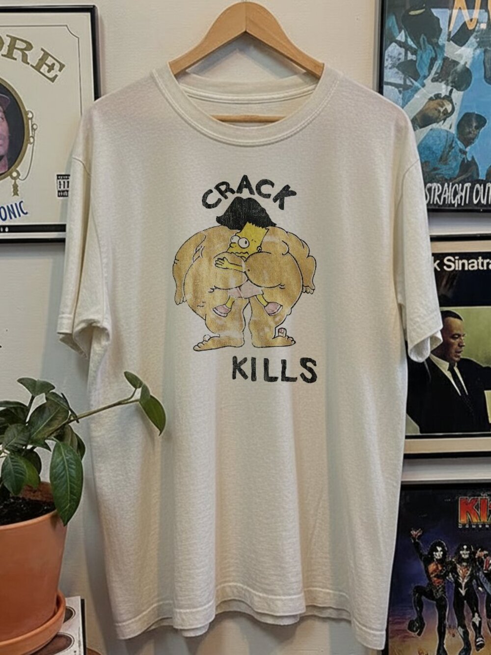 Rare Bart Simpson Crack Kills Washed White Tee